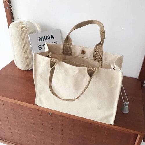South Korea summer new large capacity very simple wind one shoulder canvas bag simple portable womens bag solid color Tote Bag