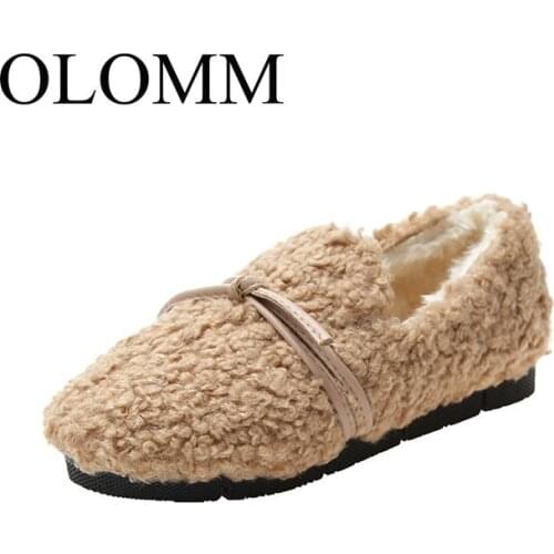 OLOMM wool shoes female winter 2019 new wild Korean version flat bottom plus velvet warm peas shoes warm shoes AB-85