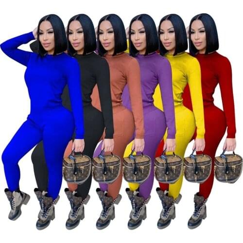 Woman Two Piece Outfit Set Solid Color Long Sleeve O Neck Top + Skinny Long Pants Womens Pajamas Lounge Set Autumn Winter Sets