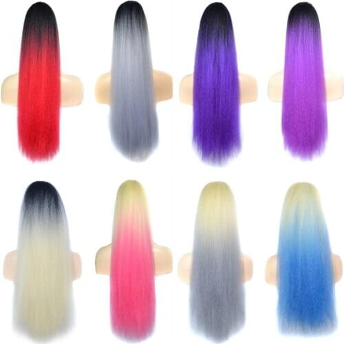 ZM 16 Colors 24inch Afro Kinky Straight Ponytail Clip in Synthetic Yaki Drawstring Pony tail Hair Extensions for Women Fake Hair
