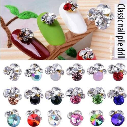 10pcs/lot, 3d Nail Art Golden Alloy With Piles Crystal Rhinestones For Nail Tips Decorations