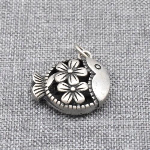 2pcs of 925 Sterling Silver Daisy Fish Charms Pendants 3D for Sea Ocean Necklace Bracelet