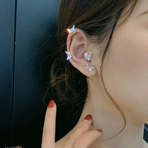 2020 Chic Butterfly Shaped Earring Beautiful Elegant Exquisite Golden Stud Earrings No Ear Hole Ear Clip