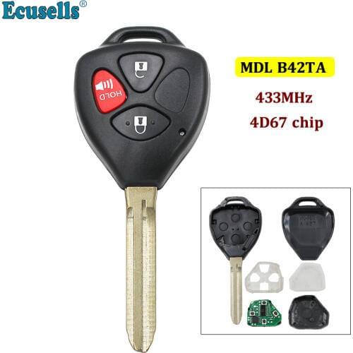 3 Button Remote Key fob 433MHz with 4D67 Chip for Toyota Hilux 2005-2008 FCC ID: MDL B42TA