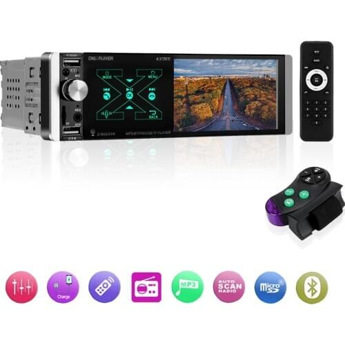 LEEPEE 1 Din Car FM Radio Player Bluetooth In-dash HD Multimedia Player Steering Wheel Controller 4.1'' Car MP5 Video Player