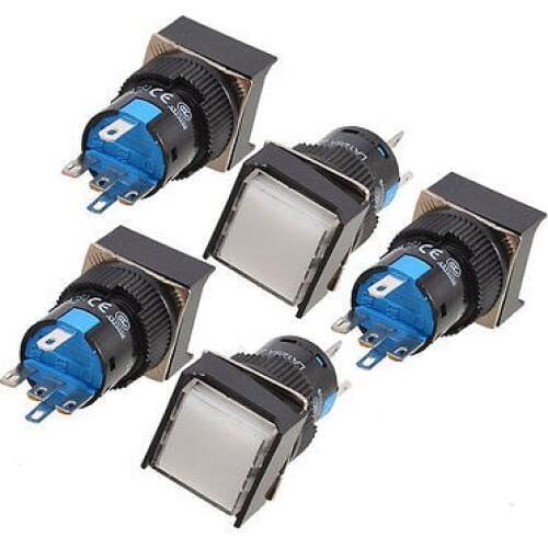 White Square Cap 1NO 1NC AC 250V 5A Momentary Push Button Switch