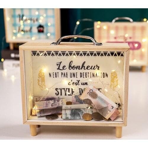 Wooden Money Bank Cash Boxes Piggy Banks Home Decor Kids Gift Money Boxes Pocket Money Storage Box Room Decoration Display Case