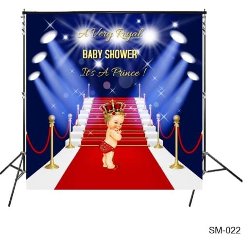 A Very Royal Baby Shower Backdrop Starlit Prince Babyshower Golden Crown Red Carpet Background Photo Dessert Table Background