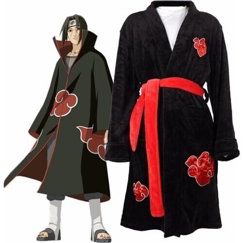 COSTAR Anime Naruto Akatsuki Itachi Cosplay Bathrobe Flannel Pajamas Adult Unisex Winter Warm Nightwear Sleepwear Kimono Robe