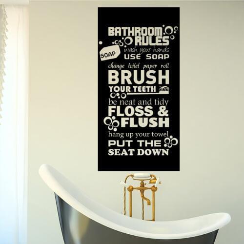 Art Design Bathroom rules for kids Quote wall sticker home decor Vinyl Toilte WC rules wall decals family Quotes for bathroom
