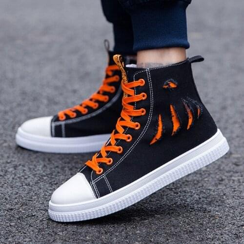 Mens High-top Canvas Shoes Men Fad New Spring Autumn Top Vogue Sneakers Lace-up High Style Solid Colors Man Black Shoes dfv56