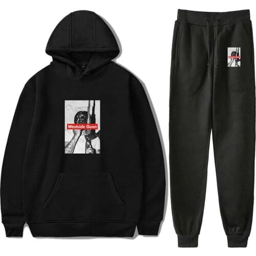 Westside Gunn Print Fall Suit Hoodies Hooded Ankle Banded Pant Two Piece Set Street clothes the hoodies+pants