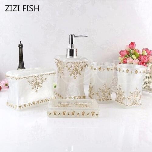 Beautiful butterfly floral 5PCS Resin Bathroom Accessories Set Soap Dispenser/Toothbrush Holder/Tumbler/Soap Dish white