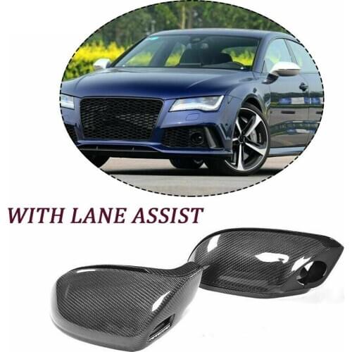 Carbon Fiber Mirror Cover Cap Fit For Audi A7 S7 RS7 11-18 With Side Lane Assist Replacement Style