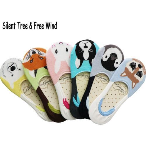 Summer Women Cute Fox Dog Animals Non-slip Invisible Sock Funny Female Penguin Bulldog Pug Husky Rabbit Cotton No Show Socks