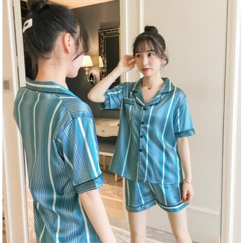 Summer Faxu Silk Short-sleeved Pajamas for Women Turn-down Collar Floral Cute Viscose Home Wear Pijamas Women Soft Sleepwear New