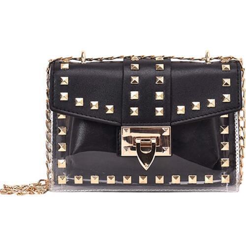 Small Clear Cosmetic Bags Female PU Make Up Bags Women Fashion Rivets Transparent Cosmetic Shoulder Bag Travel Organizer