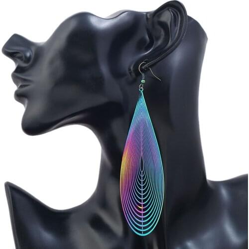 Fashion Jewelry Accessories Long Hangling Earrings 3 Colors Hollow Water Drop Stainless Steel Earrings for Women 2021