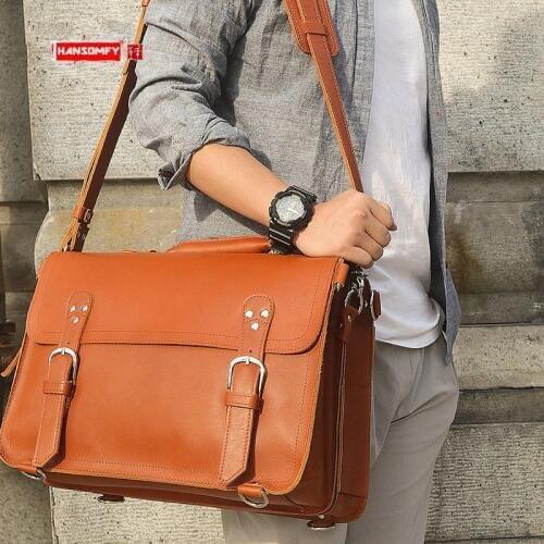 Mens Bag Large Capacity Male 15.6 Inch Laptop Handbag Business Briefcase Men Shoulder Tote Bags Retro Crazy Horse Leather