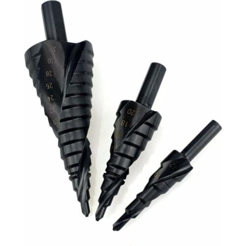 Spiral Step Drill Bit Set 4-12mm/4-20mm/4-32mm 1/4 Hex Shank Cone Titanium Coated High Speed Steel DIY Metalworking
