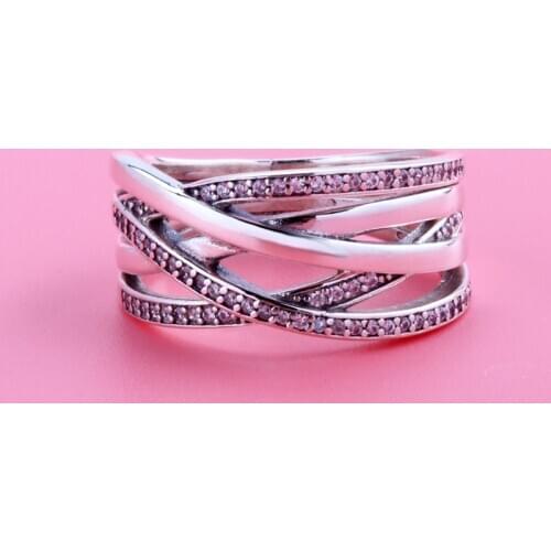 New 2019 Fashion Silver Color Rose Sparkling Polished Lines Pan Ring For Women Wedding Engagement Rings DropShipping