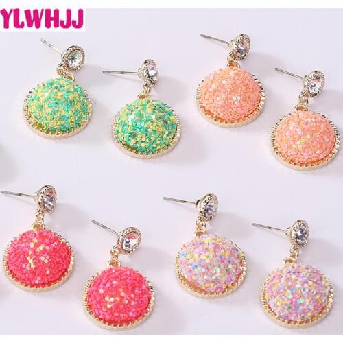 YLWHJJ 2019 new Women Multiple colors Earring Round geometric crystal Earrings girls brand fashion jewelry stud earring hot