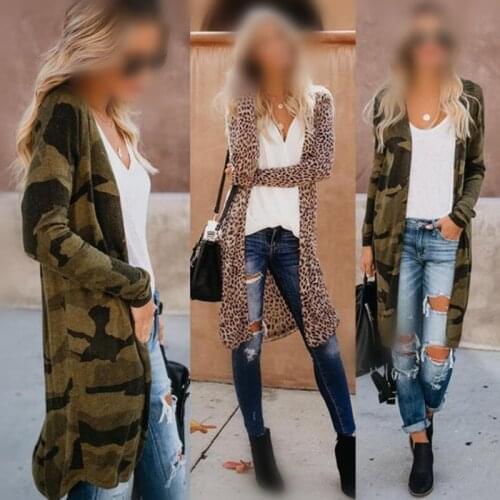 2021 New Streetwear Women Long Sleeve Cardigan Leopard Kimono Shawl Loose Tops Blouse Coat Jacket