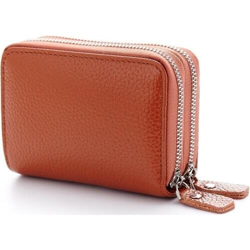 New Double Zipper Genuine Leather Short Women Wallets Business Card Holder Small Wallet Litchi Cowhide Coin Purse Clutch Bag