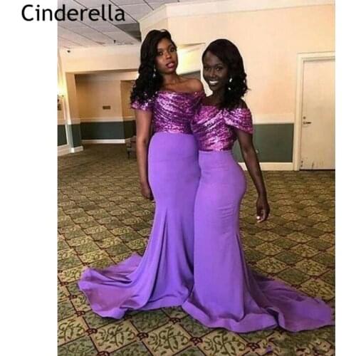 Bridesmaid Dresses 2021 Scoop Short Sleeves Satin Mermaid Sequins Bridesmaid Dresses With Zipper Back Wedding Party Dresses