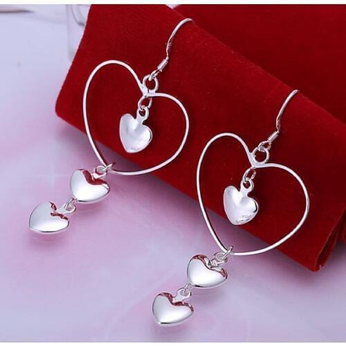 Dangle heart shape design lovely nice valentine gift fashion silver color Earring Jewelry free shipping factory price E176