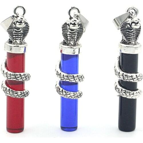 Gothic Vintage Silver Snake Cobra Pendants Wrapped Around the Crystal Charms Necklace for Men Womens Jewelry XL81