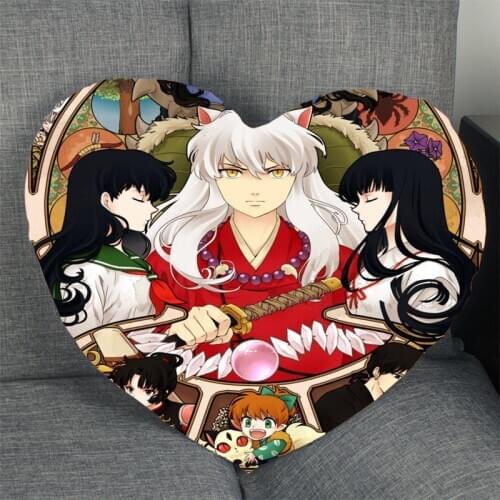 Custom Inuyasha Anime Pillow Case Heart Shaped Zipper Pillow Cover Satin Soft No Fade Pillow Case Home Textile Decorative
