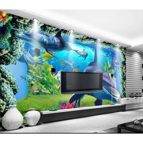 Custom photo wallpaper for walls 3 d Underwater World 3D Dolphin mural TV Background Wall papers for living room decoration
