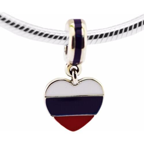 Popular Silver Charms Flag of Russia Dangle Charm Fits For European Charms Bracelets For Woman DIY Beads Jewelry Making