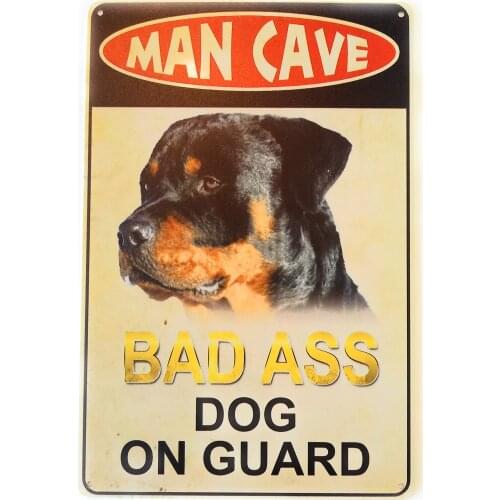 Warning Bad Ass Dog On Duty Vintage Rottweiler Dog Tin Sign Funny Dog Sign, Mancave Decor, Guard Dog Sign Tin Sign Perfect
