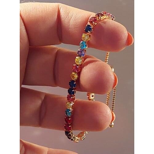 Luxury Adjustable Bracelets For Girls Christmas Gift 4*4mm Rainbow Zircon Rose Gold Color Womens Bracelet Jewelry H056