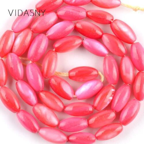 Natural Gem Stone Red Mop Shell Beads For Needlework Jewelry Making 5*10mm Charm Loose Beads Diy Necklace Bracelet 15" Strand