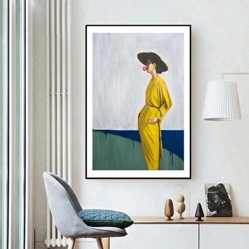 Nordic Canvas Painting Yellow Woman Modern Art Abstract Fashion Style Art Print Poster Picture Wall Living Room Home Decor
