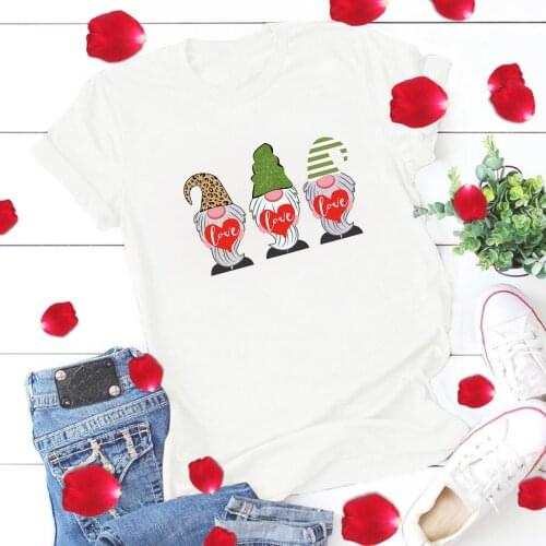 Funny Cute Valentines Day Gnome & Love Heart Print Couple Clothes Tops Short Sleeve 5xl Cotton Woman Tshirts Ulzzang Clothing