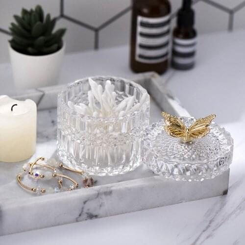 Nordic Glass Jewelry Storage Jar with Butterfly Lid Household Desktop Candy Cotton Swab Organizer Jars Table Decorative Ornament