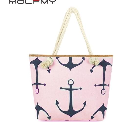Womens Canvas Handbag Large Capacity Travel Shopping Anchor Print Casual Female Shoulder Beach Tote Bag Portable ECO 2021 New
