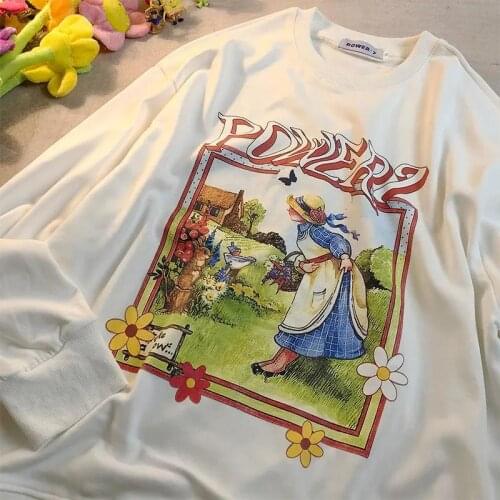 England Vintage Funny Girl Printed Sweatshirt Women Pullovers Harajuku Clothes for Teens 2021 Autumn New Fashion Japanese Kawaii