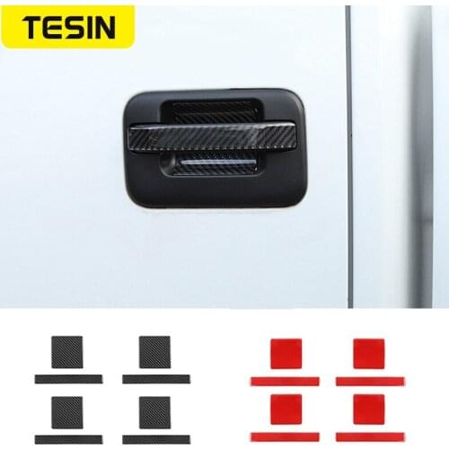 TESIN Car Stickers For Ford F150 Raptor Decals Carbon Fiber Car Exterior Door Handle Cover For Ford F150 Raptor 2009-2014