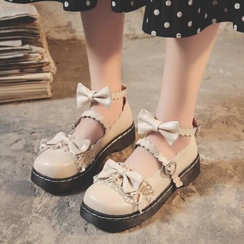 Vintage Lolita Shoes Jk Uniform Loli Pu Leather Womens Japanese Soft Anime Sweet Girls College Student Bow Buckle Cos Mid Heel