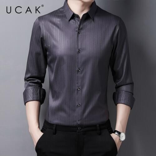 UCAK Brand Streetwear Long Sleeve Shirt Men Clothes Spring New Arrival Casual Turn-down Collar Striped Shirts Homme U6167
