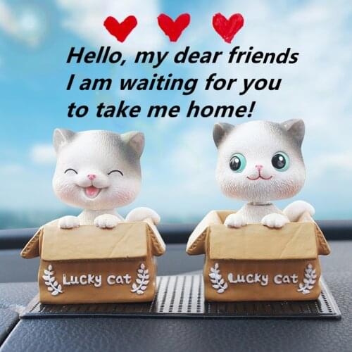 Car Dashboard Ornaments Nodding Head Lucky Cat Pet Toy with Balloon Car Anti-slip Mat Car Interior Accessories for Women Girls