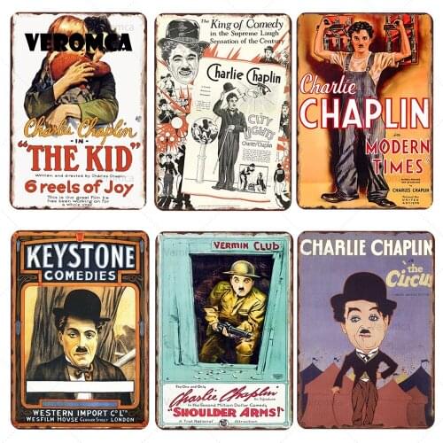 Vintage Chaplin Metal Tin Plates Poster Shabby Chic Retro Tin Signs Plaque Metal Poster Bedroom Pub Bar Wall Decoration