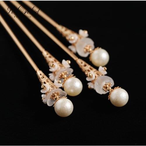 PEORCHID 2PCS Chinese Style Hanfu Dress Hair Sticks Flower Simulated Pearl Ancient Wedding Hairpins Women Accessories Headpieces