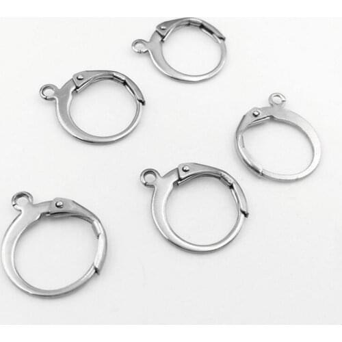 10pcs Stainless Steel Earring Hooks&Clasps Silver Tone Round Leaf Earring Clips Hook Findings For DIY Earring Jewelry Making
