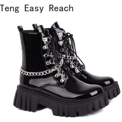 Winter Lace-up Ankle Boots for Women Platform High Heels Short Boot Round Toe Winter Shoes Women Flat Platform Boots 41